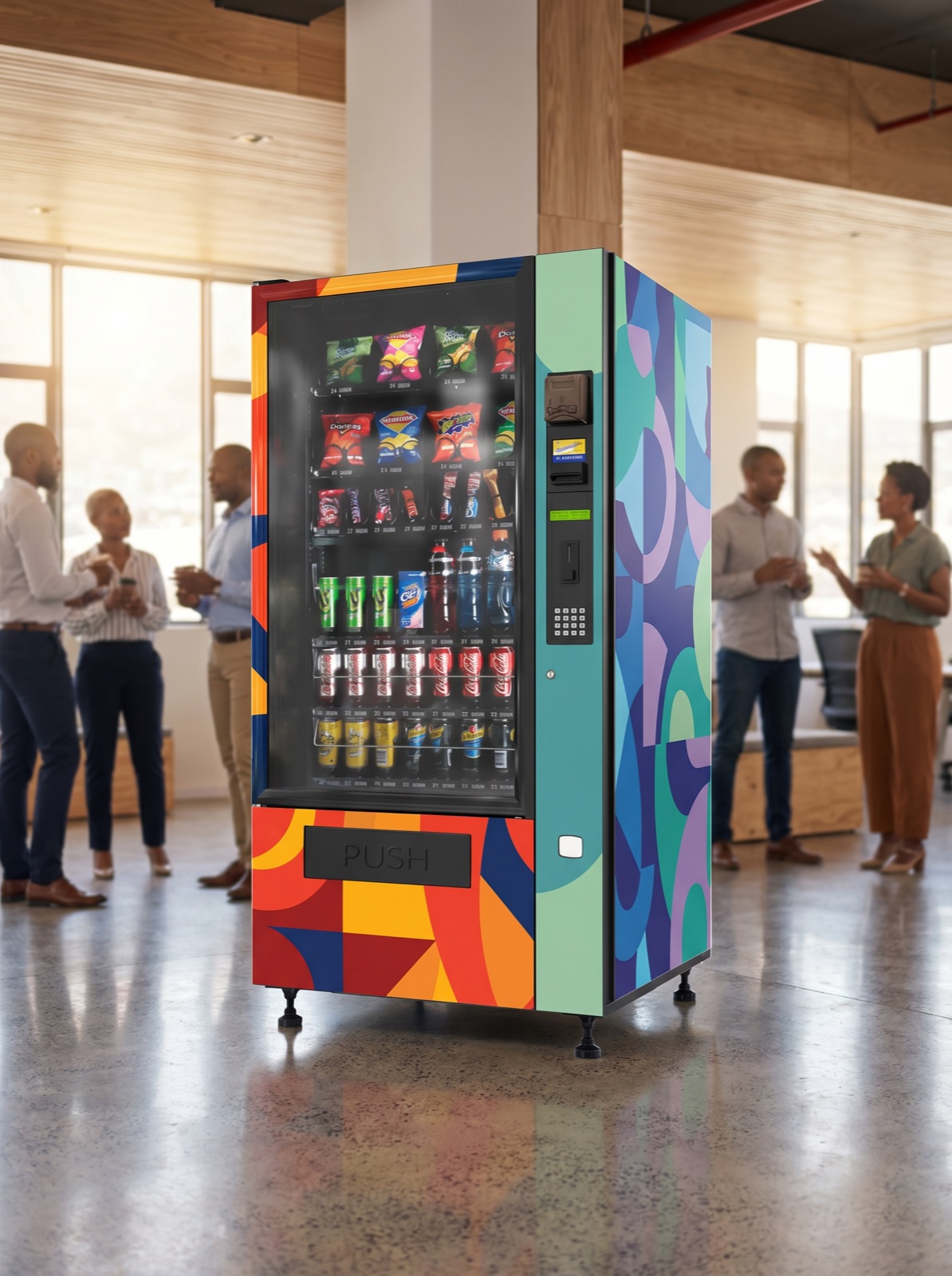 Custom-branded vending machine wrap