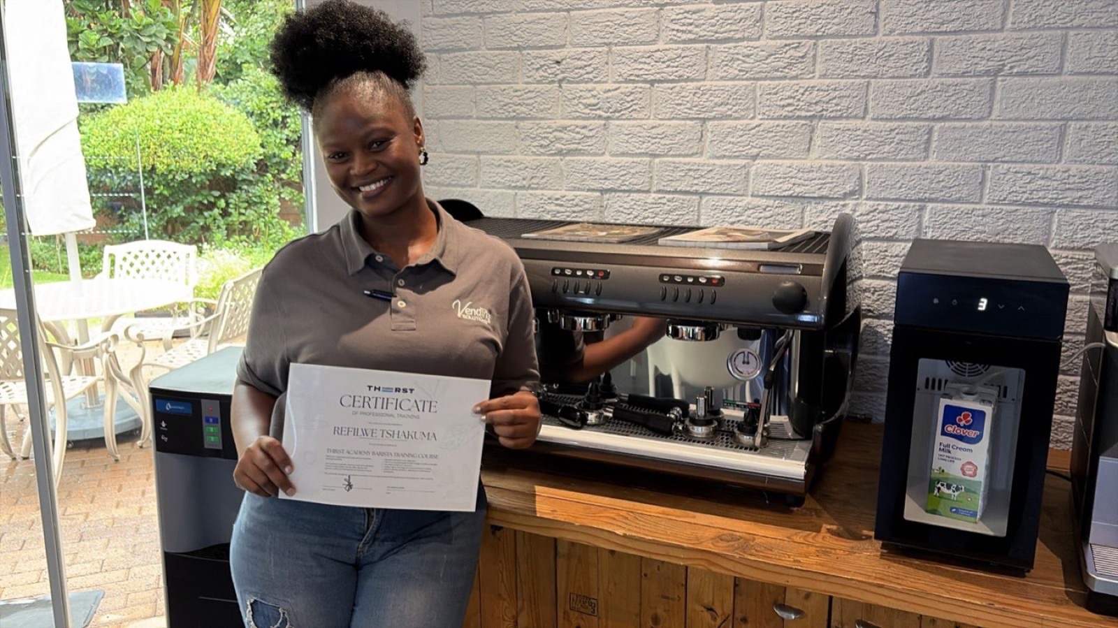 Newly qualified barista on the floor