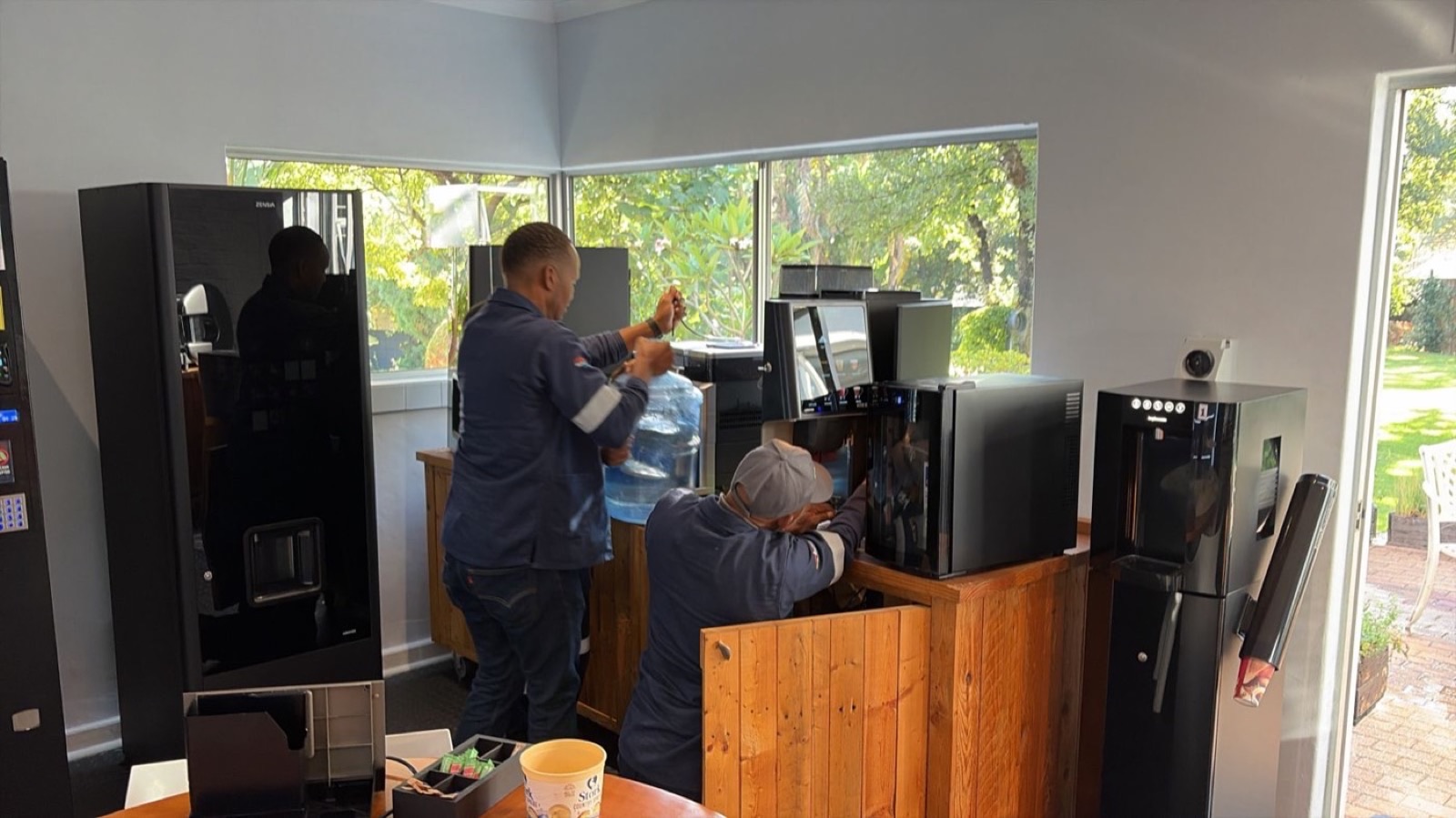 Technicians at work in the showroom