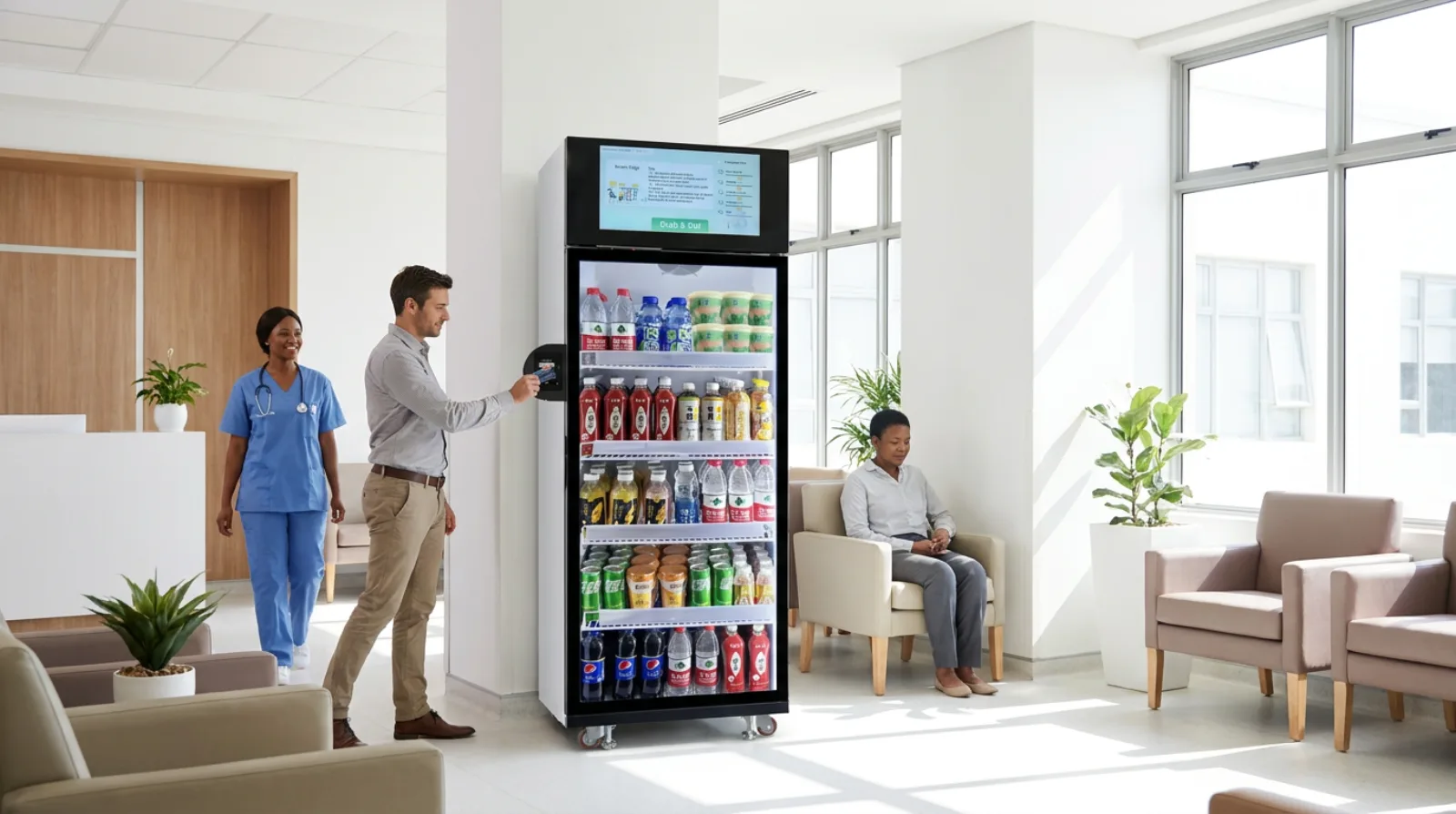 Smart Vending Fridge in a hospital waiting area