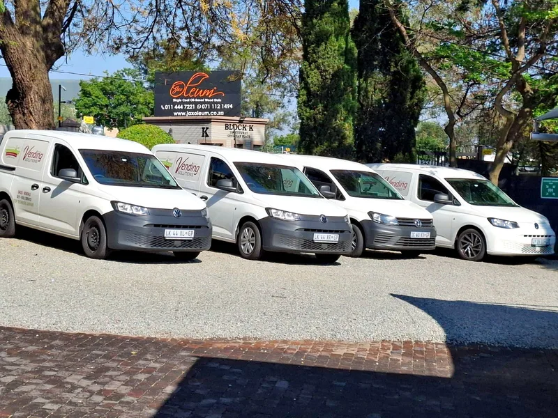 The service fleet lined up before a route