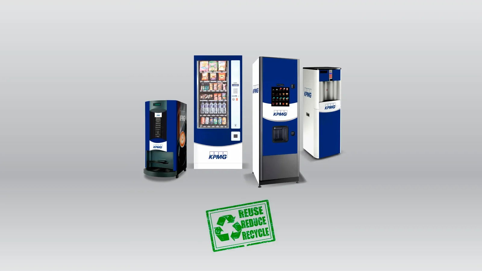 Row of vending machines fully wrapped in KPMG corporate branding by Vending Solutions
