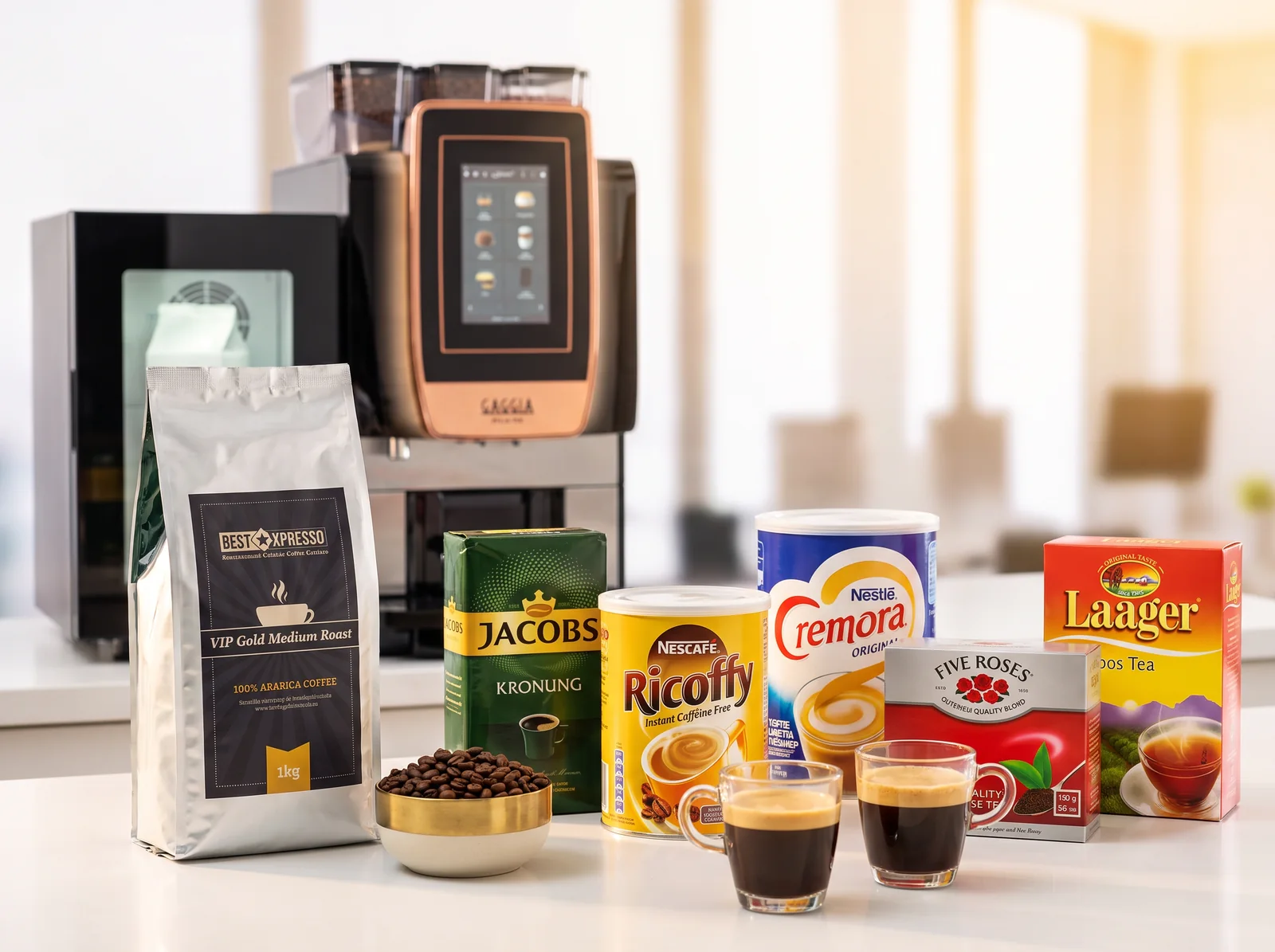 Best Xpresso beans, Jacobs, Ricoffy, Cremora and teas at an office coffee station